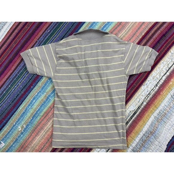 Vtg 60s 70s Striped Brown Polo Short Sleeve Donmoor Boys Sz Small Knit - Picture 7 of 7
